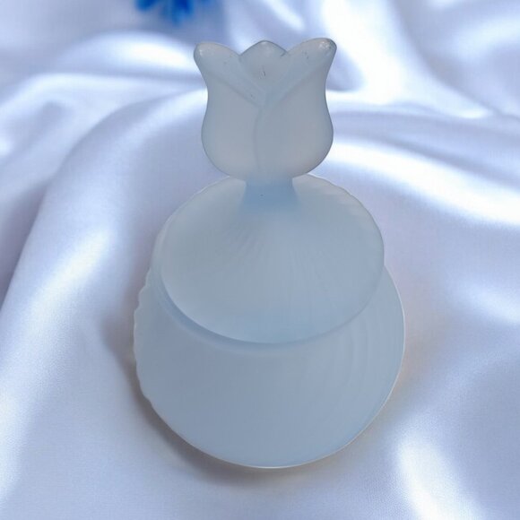 PartyLite Frosted Blue Glass Two Piece Tulip Floral Votive Candle Holder - Picture 4 of 7